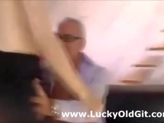Older British guy fucks attractive young female in stockings