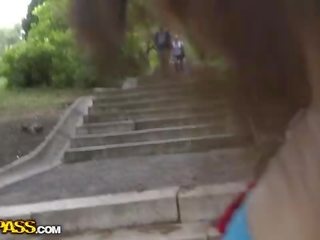 Young cookie movs her tits in a public streets mov