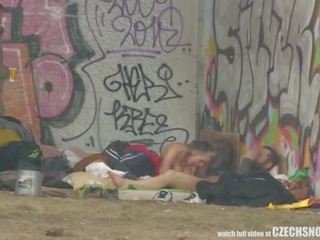 Pure Street Life Homeless Threesome Having dirty clip on Public