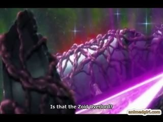 Didelis krūtinė anime prigautas ir poked iki tentacles monstras