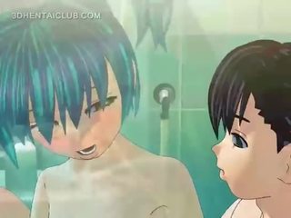 Animen smutsiga filma docka blir körd bra i dusch