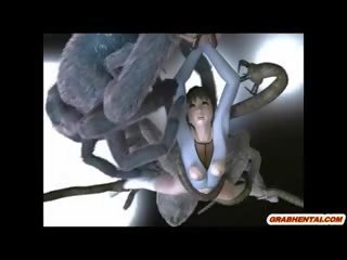 Tatlong-dimensiyonal anime nahuli at brutally fucked sa pamamagitan ng spider monsters