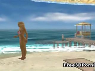 Excellent 3D cartoon blonde masturbating on the beach