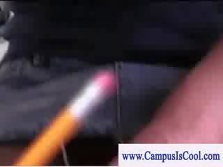 Blonde college feature blowing black penis in her dorm