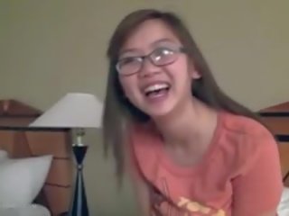 Pleasant Busty Asian adolescent Fngers In Glasses