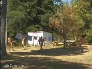 Steamy outdoor foursome gay orgy in the adolescents Camp