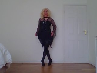 Blonde in black costume