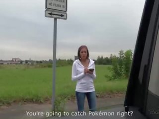 Gorgeous glorious pokemon hunter busty divinity convinced to fuck stranger in driving van