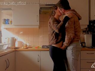 Kitchen start out with necking & Fingering - Sensual Teasing Stepsister
