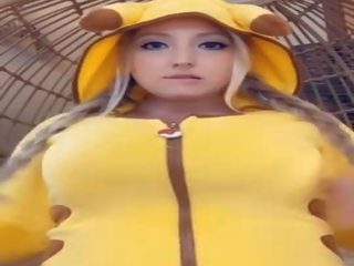 Lactating Blonde Braids Pigtails Pikachu Sucks & Spits Milk On Huge Boobs Bouncing On Dildo Snapchat x rated film films