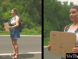 Charming lesbian picks up enchanting hitch hiker and fucks her adult clip videos